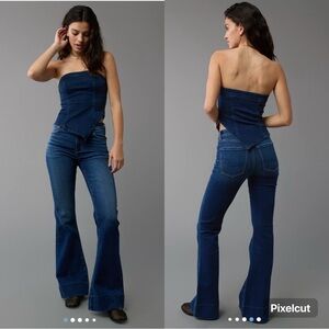 NWT American Eagle Y2K Asymmetrical Denim Tube Top In Dark Wash‎ Size Small
